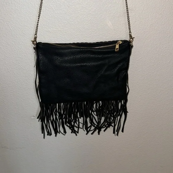 Street Level Black Fringe Crossbody Bag - Picture 4 of 5